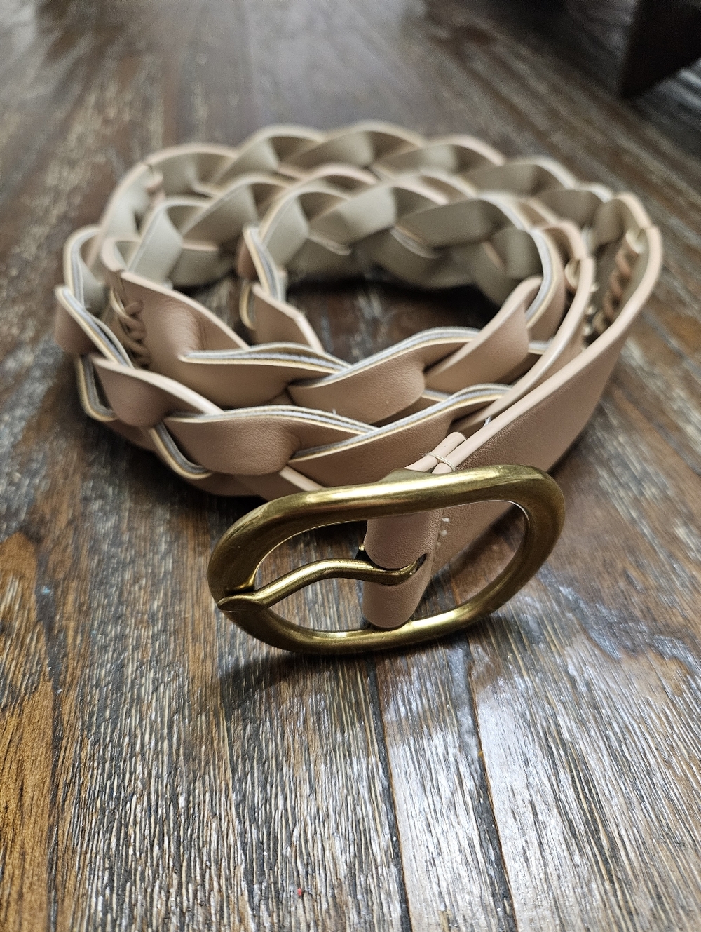 Womens Braided  Lt. Pink/Nude Leather Belt with Brass Buckle | Size: 2X